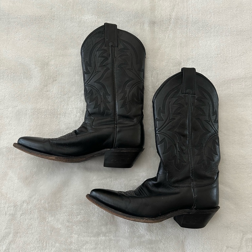 Justin Black Leather Western Cowboy Boots 7